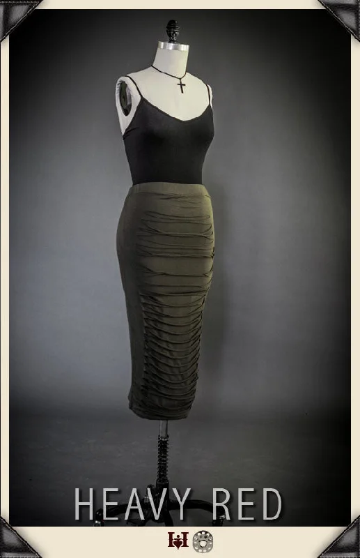 Olive Slashed Skirt button skirt front