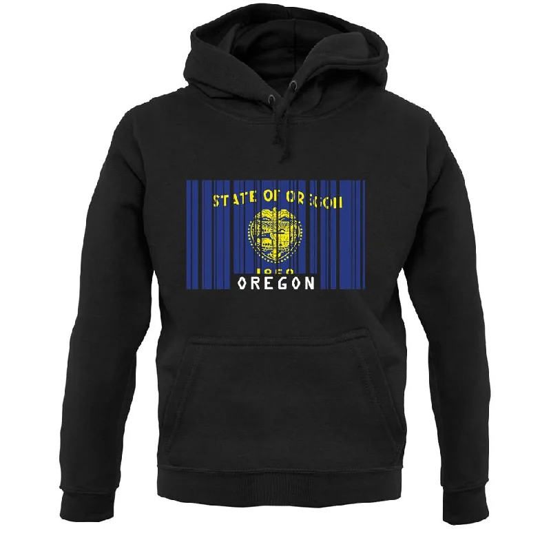 Oregon Barcode Style Flag Unisex Hoodie Hoodie with Rolled Sleeves Casual Relaxed