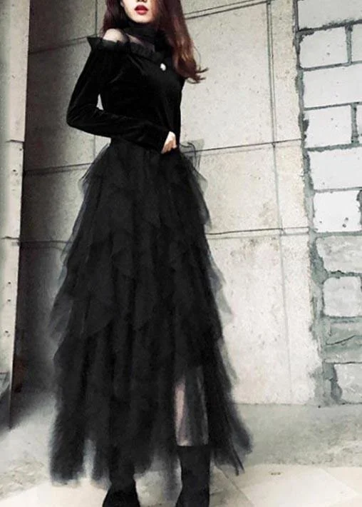 Organic Black tulle Tiered Summer Skirts corduroy skirt cozy