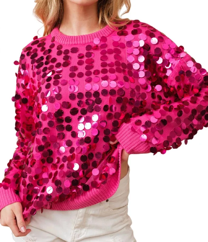 Payette Sequin Crew Neck Sweatshirt In Hot Pink Hoodie with Reflective Safety Nightwear