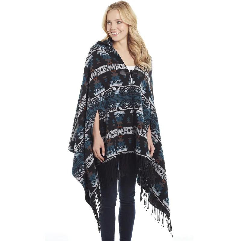 Ladies Hooded Fringe Navajo Poncho Oversized Hoodie Comfort Casual