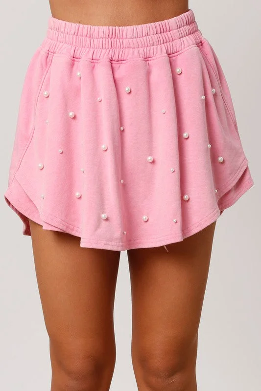 Pearl Dreaming Pink Embellished Skort seamless skirt comfort