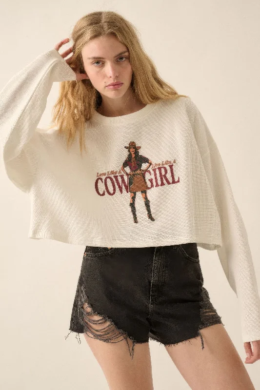 Love like a cowgirl thermal graphic sweatshirt Hoodie with Button Placket Classic Preppy