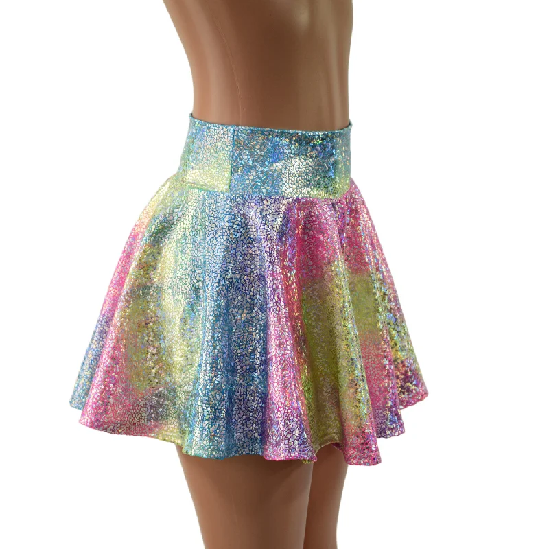 Rainbow Shattered Glass Rave Skirt denim skirt trendy