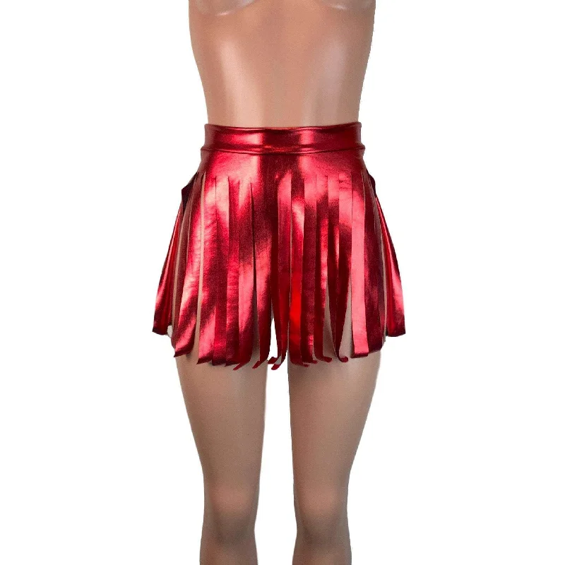 Fringe Skirt - Red Metallic velvet skirt glossy