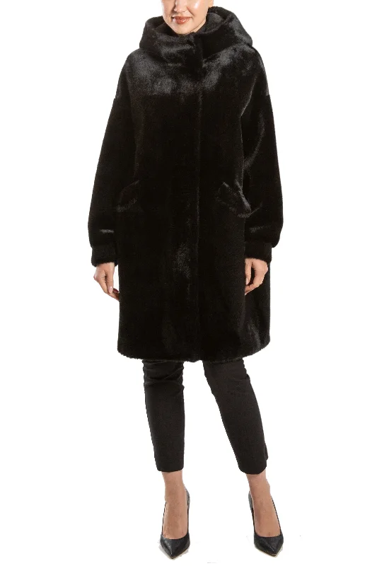 RIGA - Faux Mink Hooded Coat Hoodie with Embroidery Detailed Premium