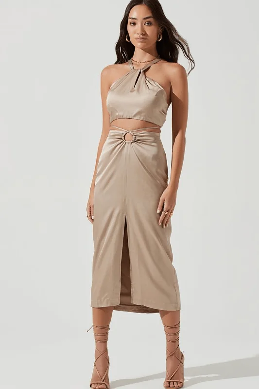 Robin Cut Out Midi Skirt Khaki spandex blend skirt