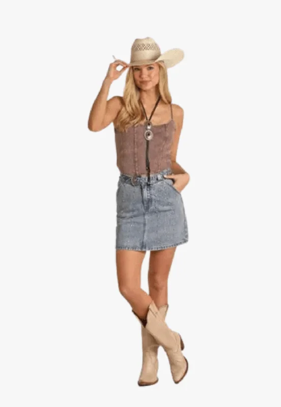 Rock and Roll Womens Stud Denim Skirt wrap skirt elegant