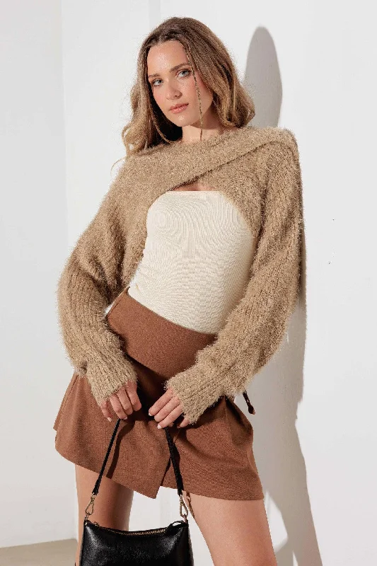 Peanut Pleated Wrap Side Belt Mini Skirt linen skirt breathable