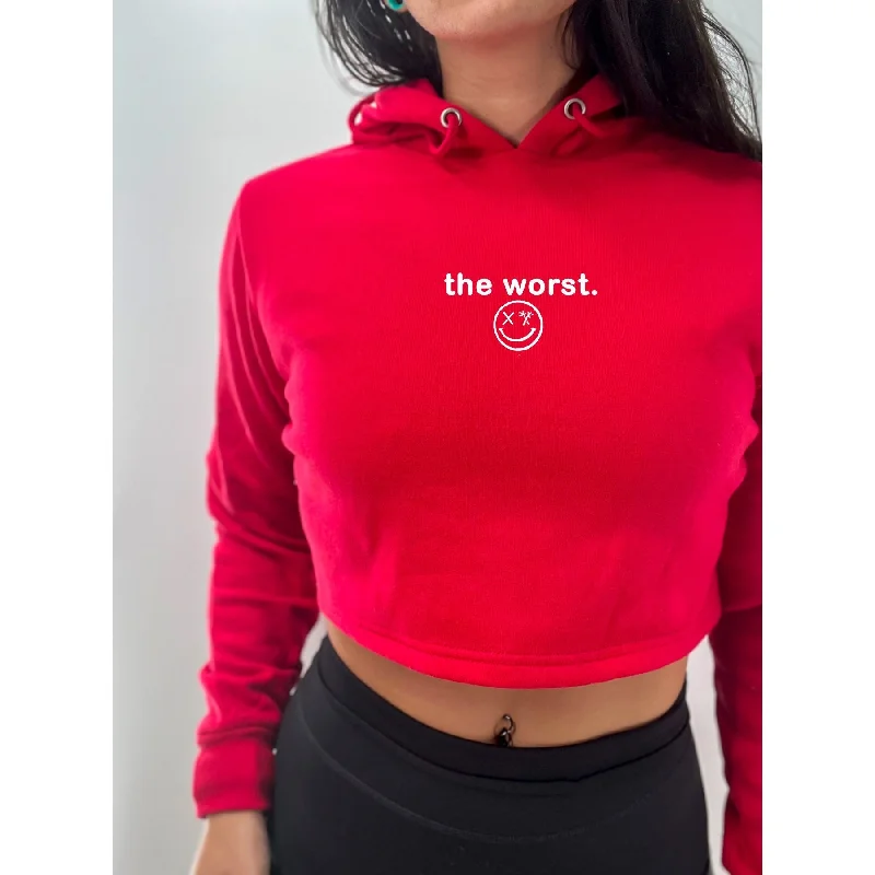 Salty Savage Ladies "the worst" Cropped Hoodie | Micro Hoodie with V-Neck Classic Versatile