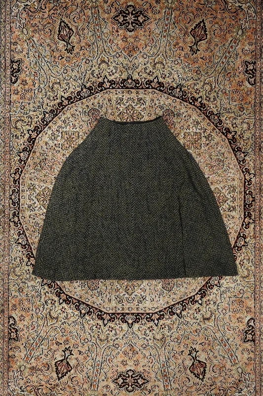 HERRINGBONE FLARED SKIRT (KHAKI) denim skirt stylish