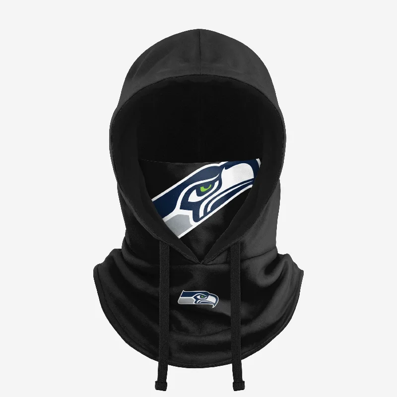 Seattle Seahawks Black Drawstring Hooded Gaiter Hoodie with Cropped Fit Short Trendy