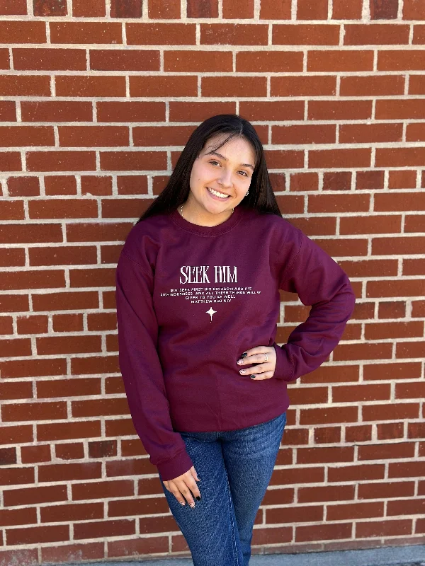 Seek Him Sweatshirt: Wine Cotton Hoodie Fleece Lining Warmth