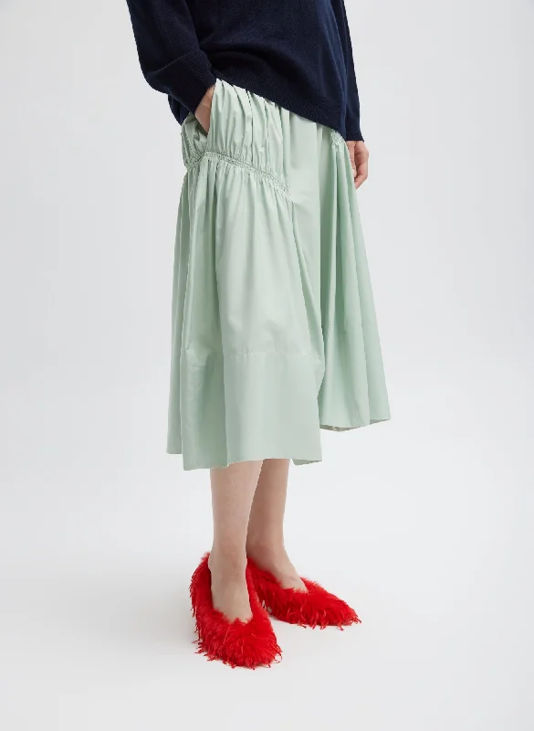 Shirred Nylon Paneled Skirt flowy skirt hem