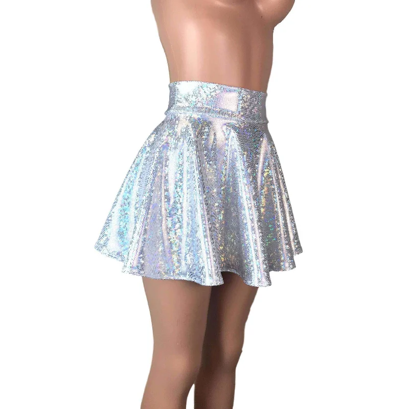 Skater Skirt - Silver on White Shattered Glass Holographic tulle skirt dreamy