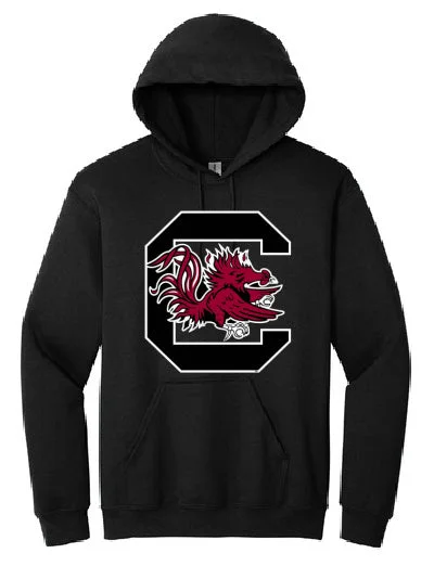 South Carolina Gamecocks Block C Hoodie- Adult/Black Hoodie with Tie-Dye Psychedelic Retro