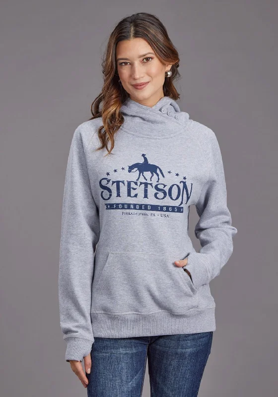 Stetson Womens Horserider Stars Grey Cotton Blend Hoodie Hoodie with Drop Shoulder Relaxed Streetwear