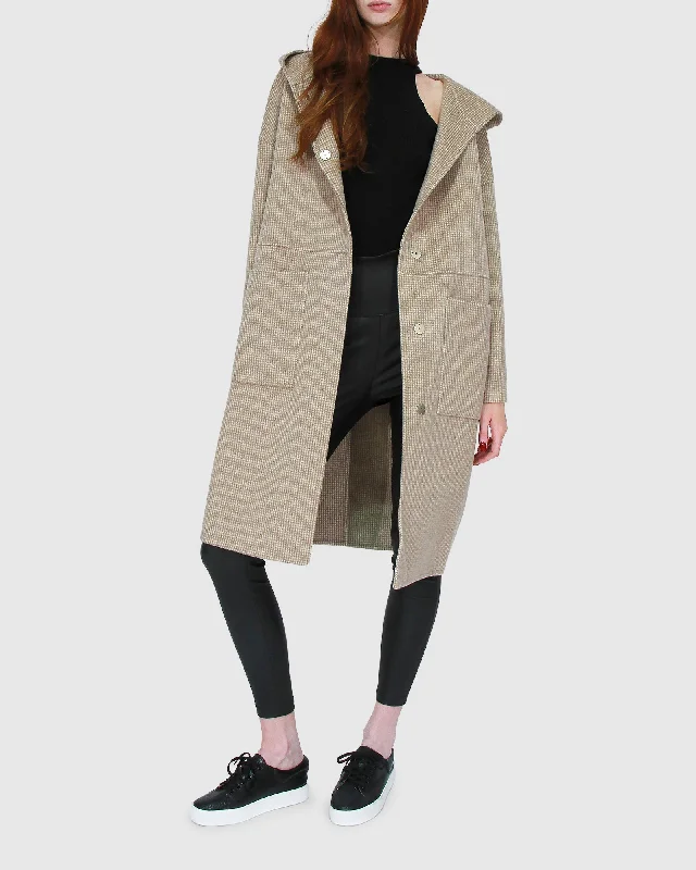 Sunday Morning Hooded Coat - Beige Hoodie with Monochrome Minimalist Simple