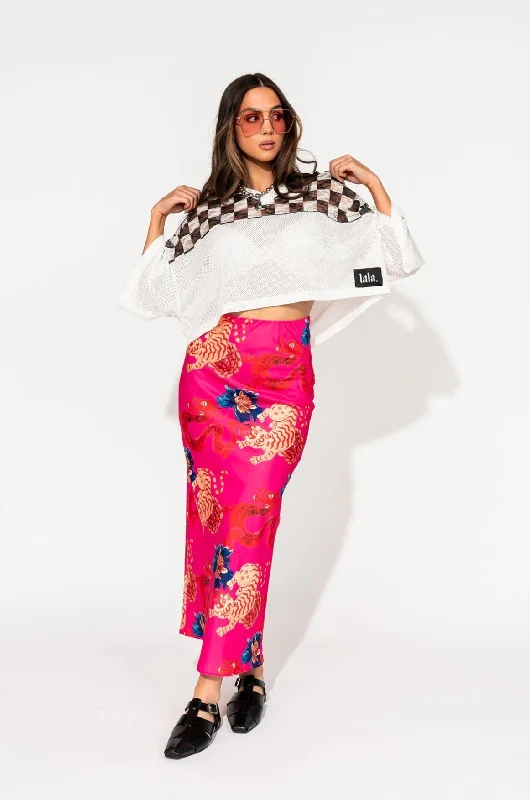 Supernova Bias Satin Skirt in Year of the Dragon leather skirt sleek