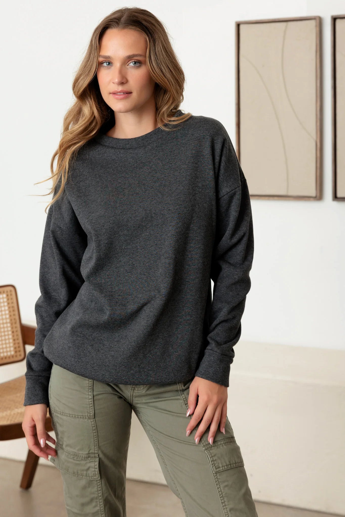 Basic Long Sleeve Soft Sweatshirt Hoodie with Front Slit Layering Stylish