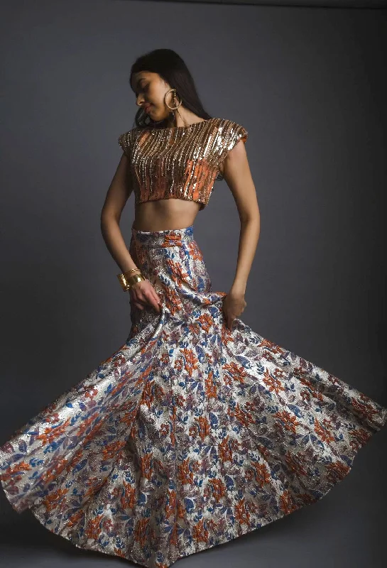 TERRA Blue and Orange Lehenga Skirt cashmere skirt fine