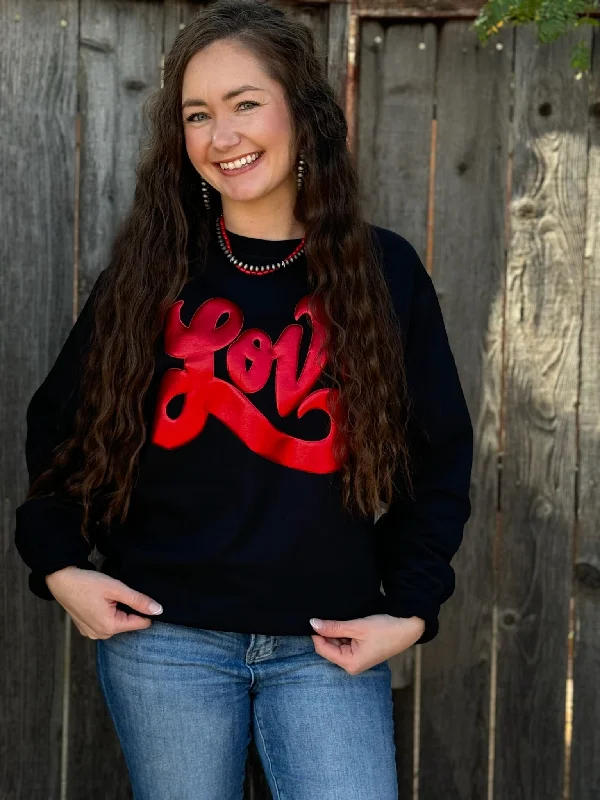 Texas True Threads Love in Metallic Red Puff Sweatshirt Hoodie with Bell Sleeves Flared Feminine