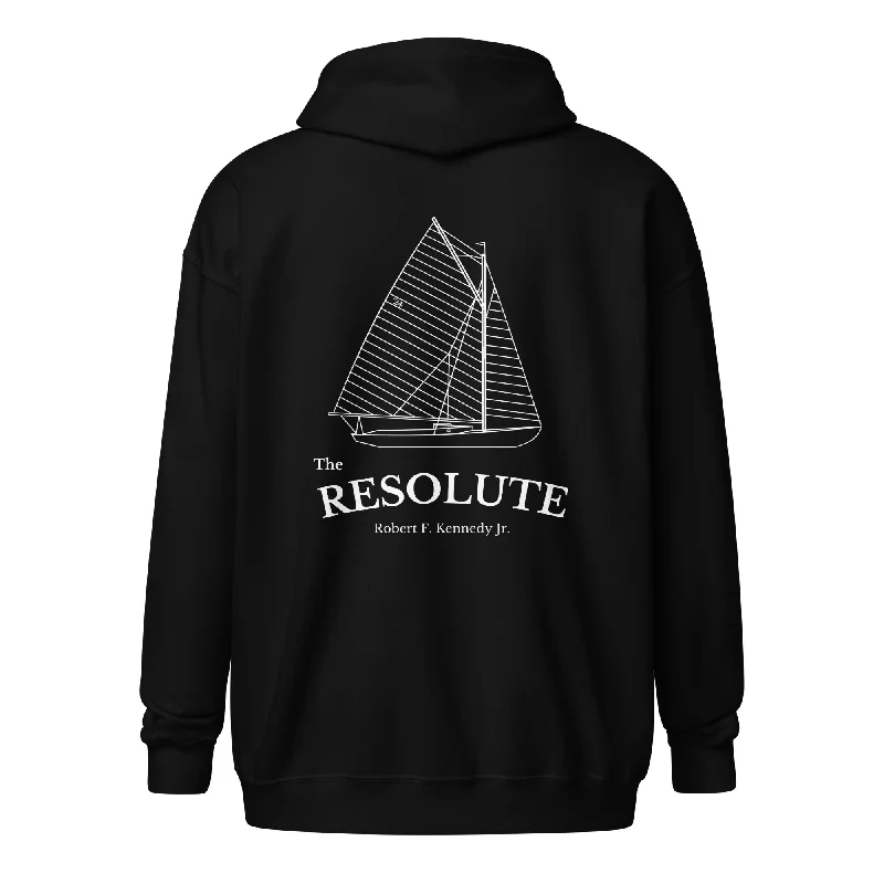 The Resolute Embroidered Unisex Zip Hoodie Hoodie with Ribbed Hem Stretchable Secure