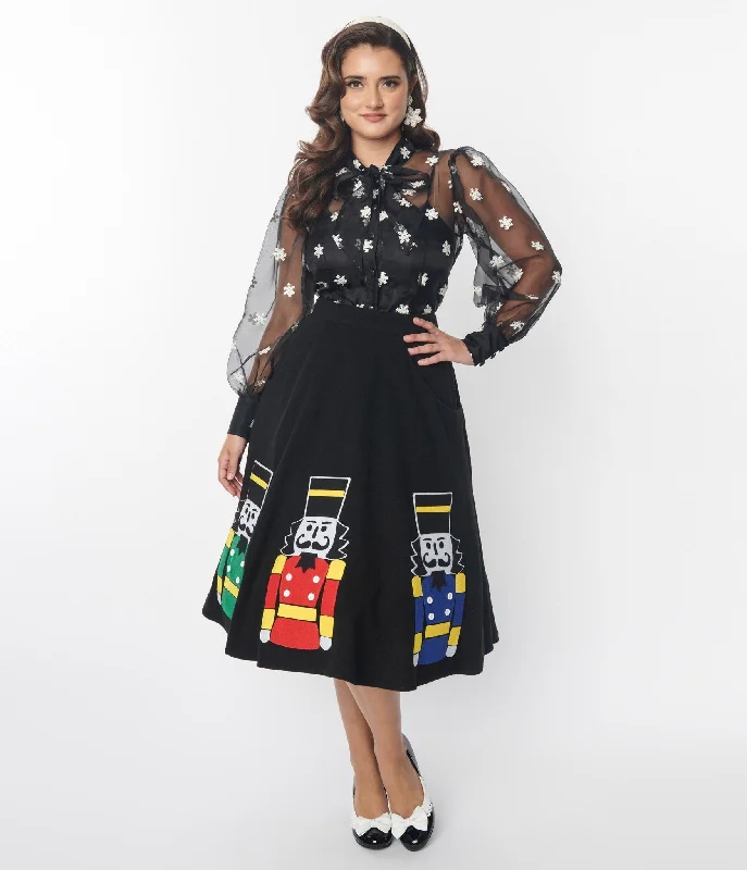 Unique Vintage Black Nutcracker Soda Shop Swing Skirt patchwork skirt art