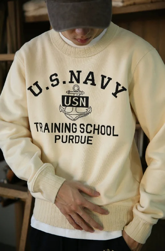 U.S. NAVY Training School Purdue – Retro Military Crewneck Sweatshirt Hoodie with Double Zipper Versatile Adjustable