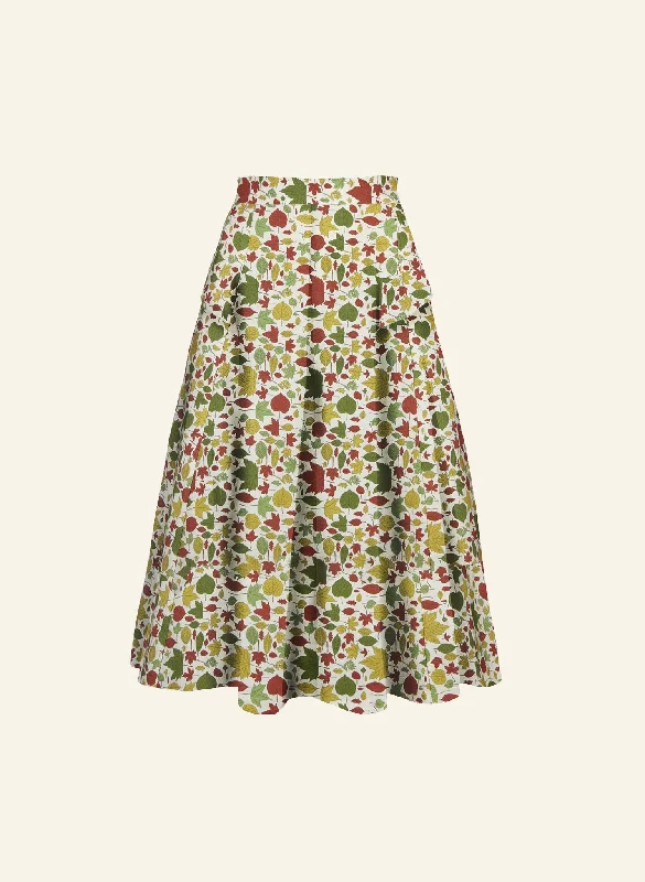 Veronica - Multi Autumn Leaves Skirt - 100% Tencel cashmere skirt plush