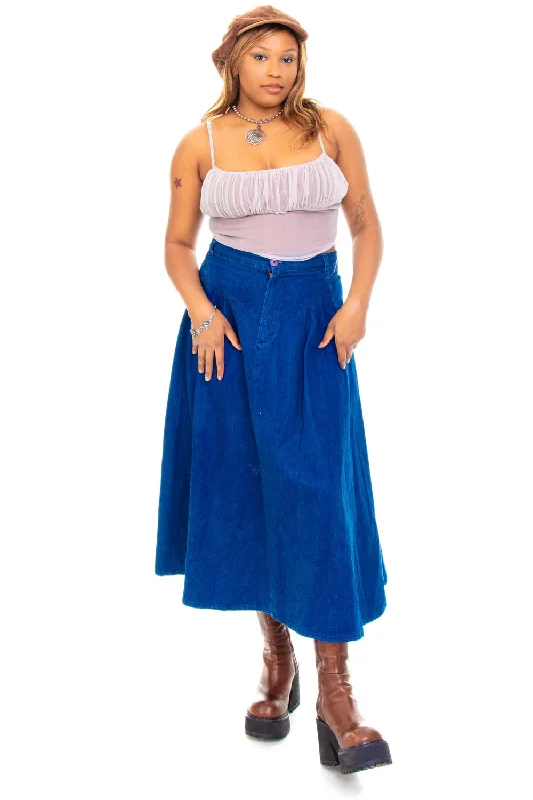 Vintage 80's Miss Denim Blue Maxi Skirt - L wrap skirt elegant