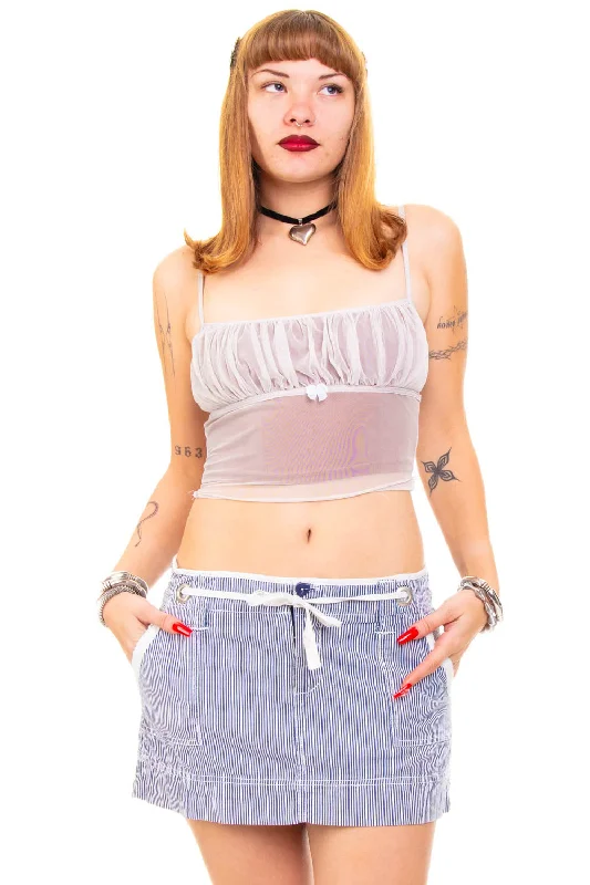 Vintage Y2K Stripe Blue Mini Tie Skirt - S/M leather skirt sleek