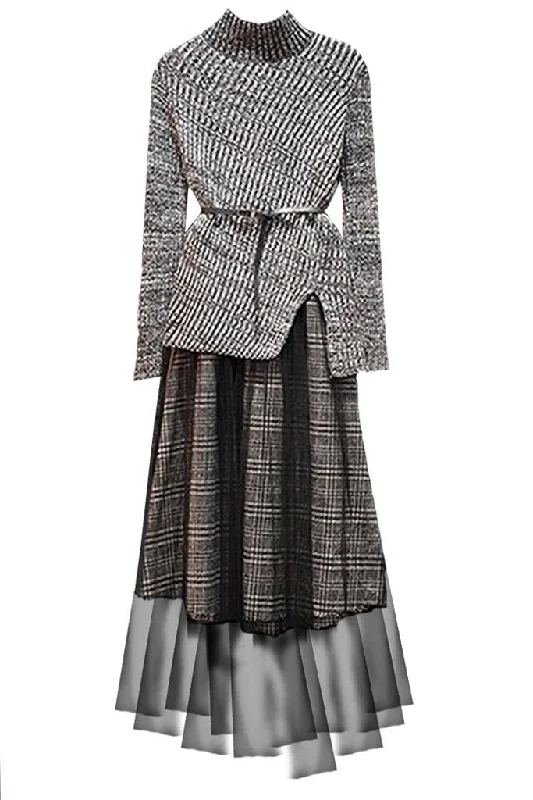 Brody Grey Sweater Top and Mesh Skirt Set lace skirt intricate