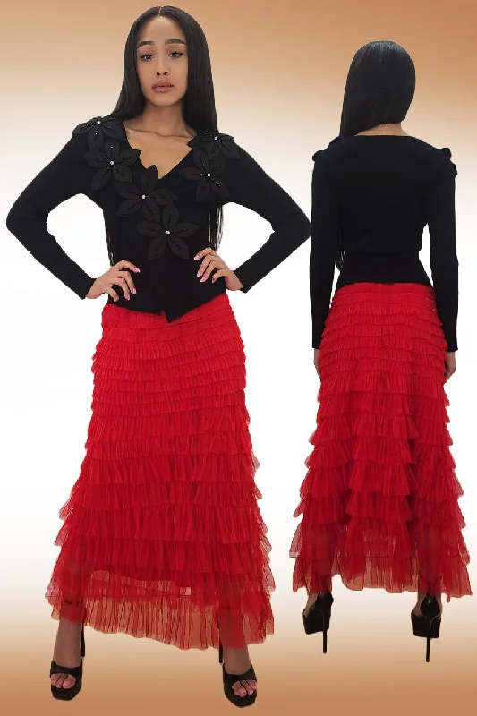 X7430 SKIRT (RED, GRN, BLK) lace skirt intricate