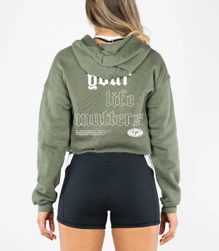 YLM Cropped Hoodie Hoodie with Emblem Brand Identity