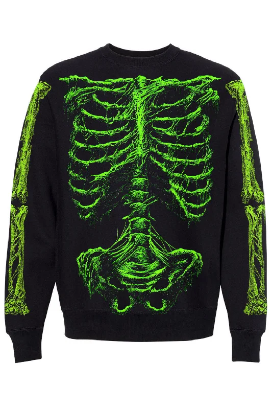 Zombie Rot Skeleton Sweatshirt [Monster Green] Hoodie with Raglan Sleeves Sporty Comfortable